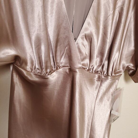 NWT BIRDY GREY Satin Champaign Bridesmaid Jesse Kimono Taupe Dress Formal Gown - Picture 5 of 13
